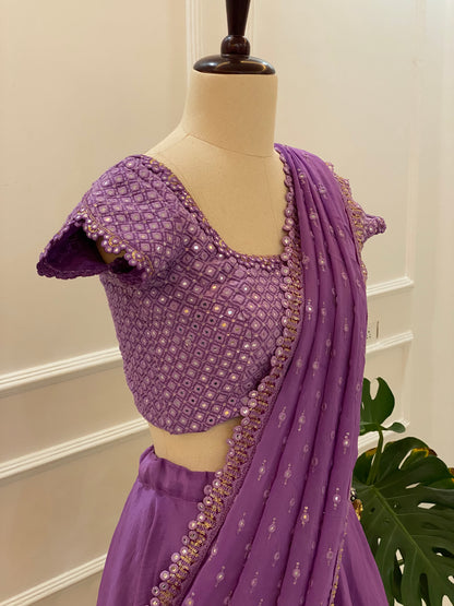 Mirror Work Lehenga Set in Tussar Silk & Georgette Dupatta