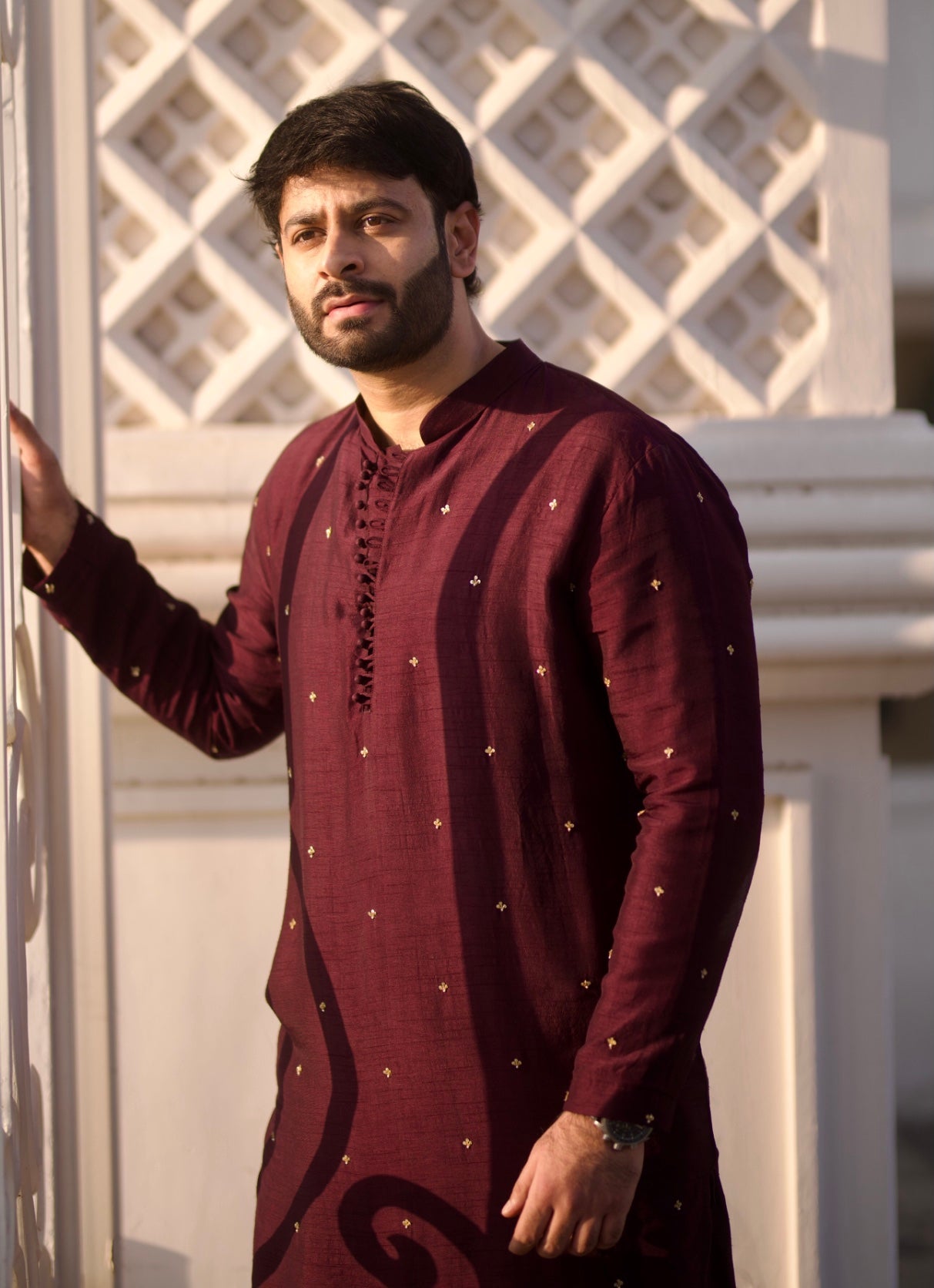 Falling Raw Silk Kurta with Appliqué Kalamkari Work