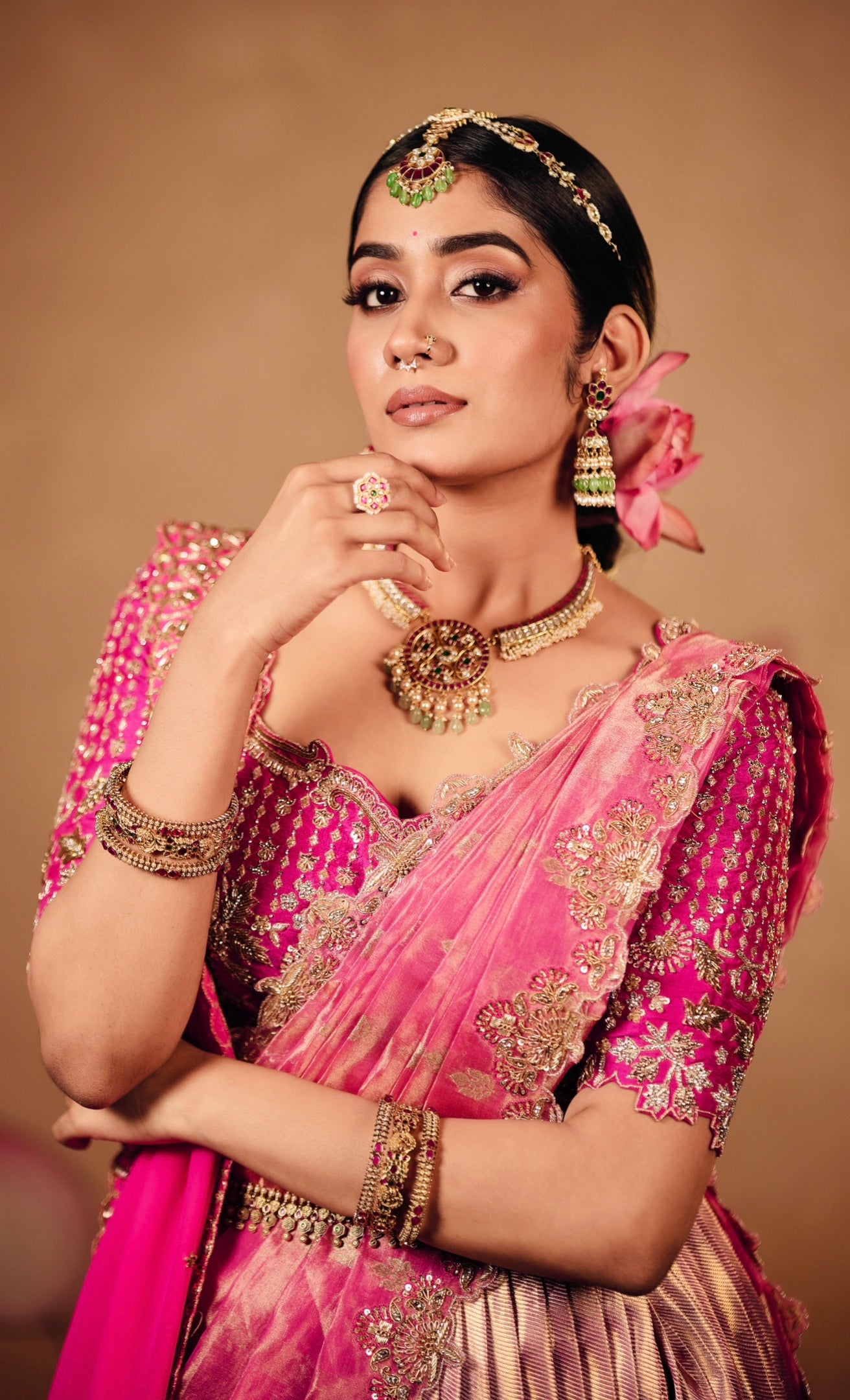 Exquisite Pure Kanchi Pattu Lehenga with Pure Raw Silk Blouse & Pure Tissue Dupatta