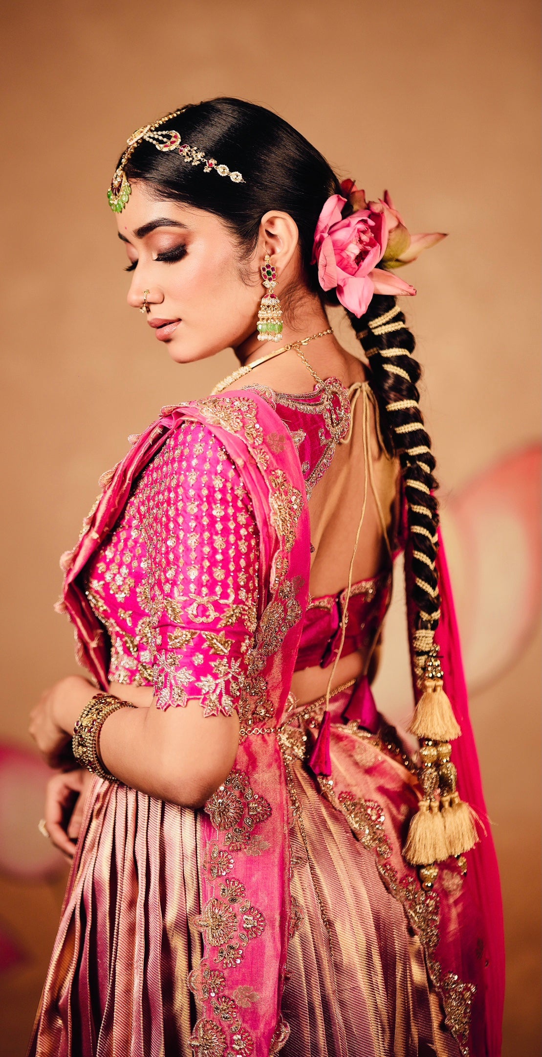 Exquisite Pure Kanchi Pattu Lehenga with Pure Raw Silk Blouse & Pure Tissue Dupatta