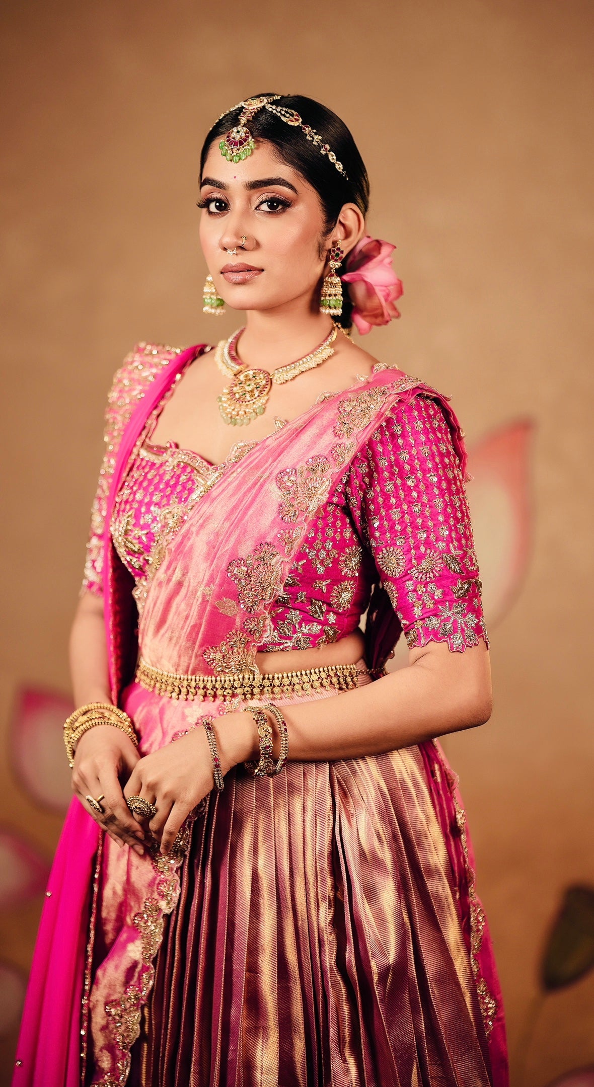 Exquisite Pure Kanchi Pattu Lehenga with Pure Raw Silk Blouse & Pure Tissue Dupatta