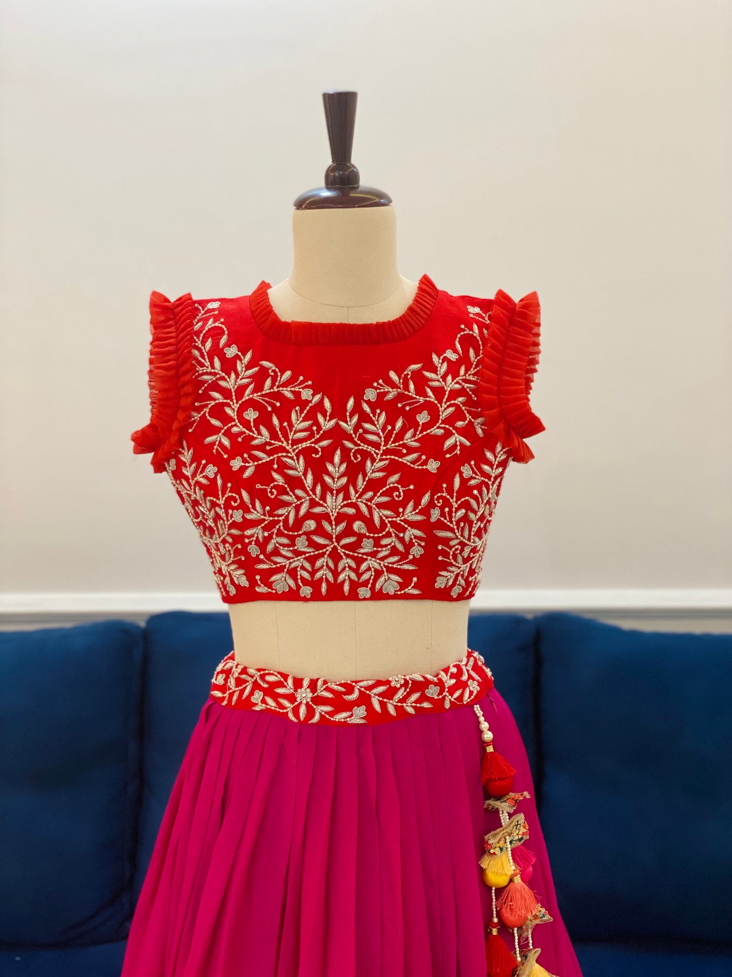 Handcrafted Crop Top Lehenga Set with Tiered Georgette Skirt