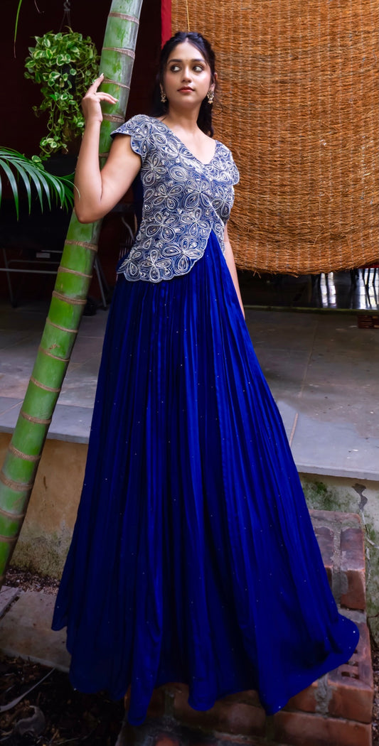 Dark Blue Peplum Gown with Intricate Handwork