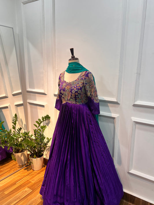 Majestic Purple Satin Silk Anarkali with Thread & Cut Dana Embroidery