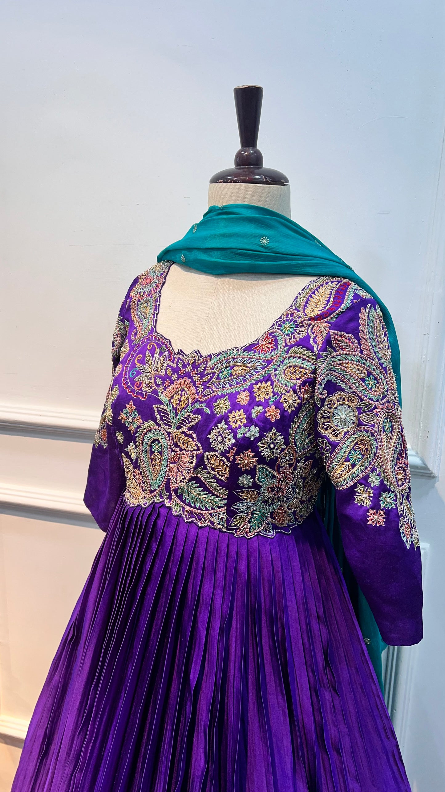 Majestic Purple Satin Silk Anarkali with Thread & Cut Dana Embroidery
