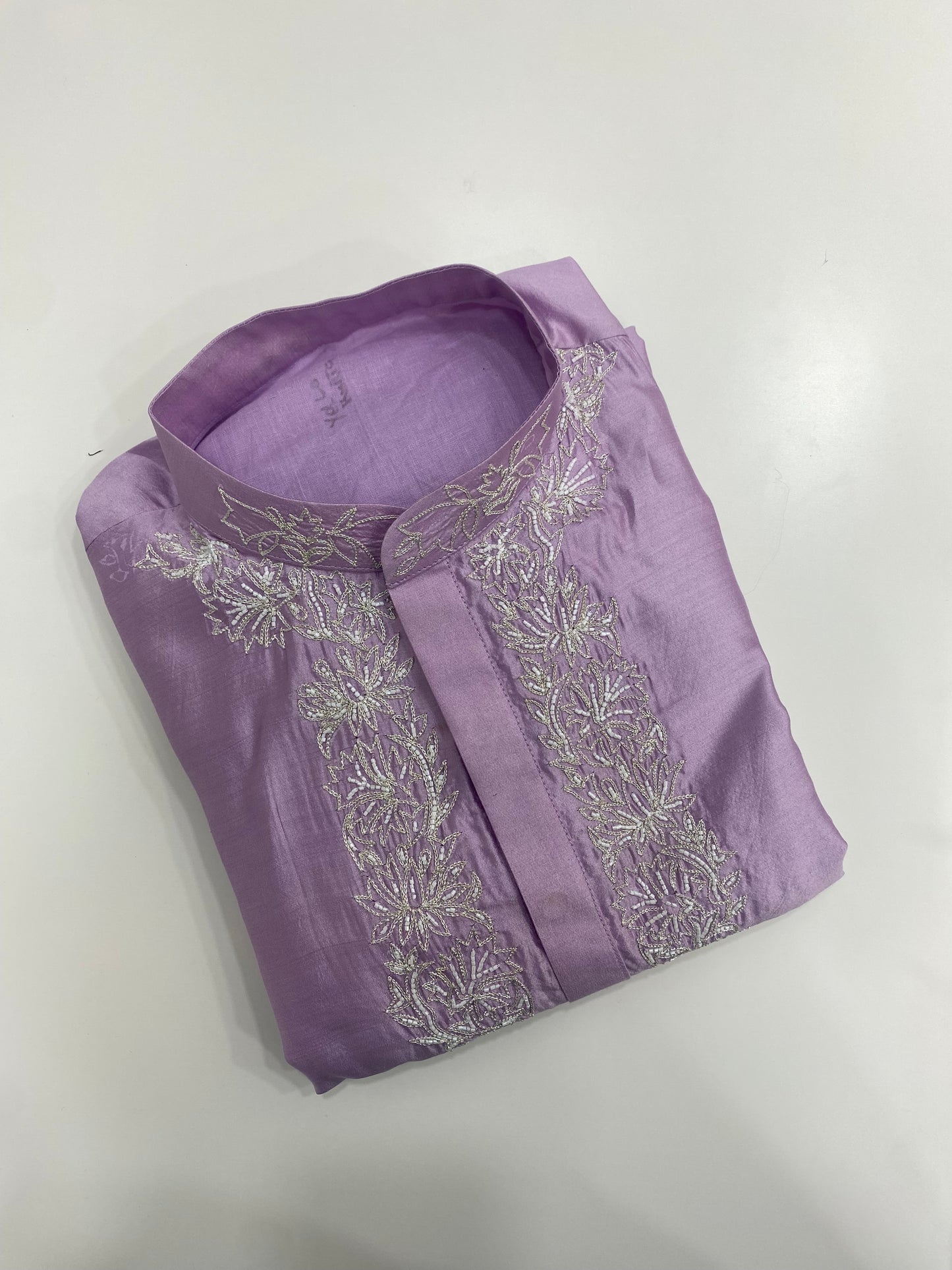 Lavender Silk Kurta with Intricate Hand Embroidery
