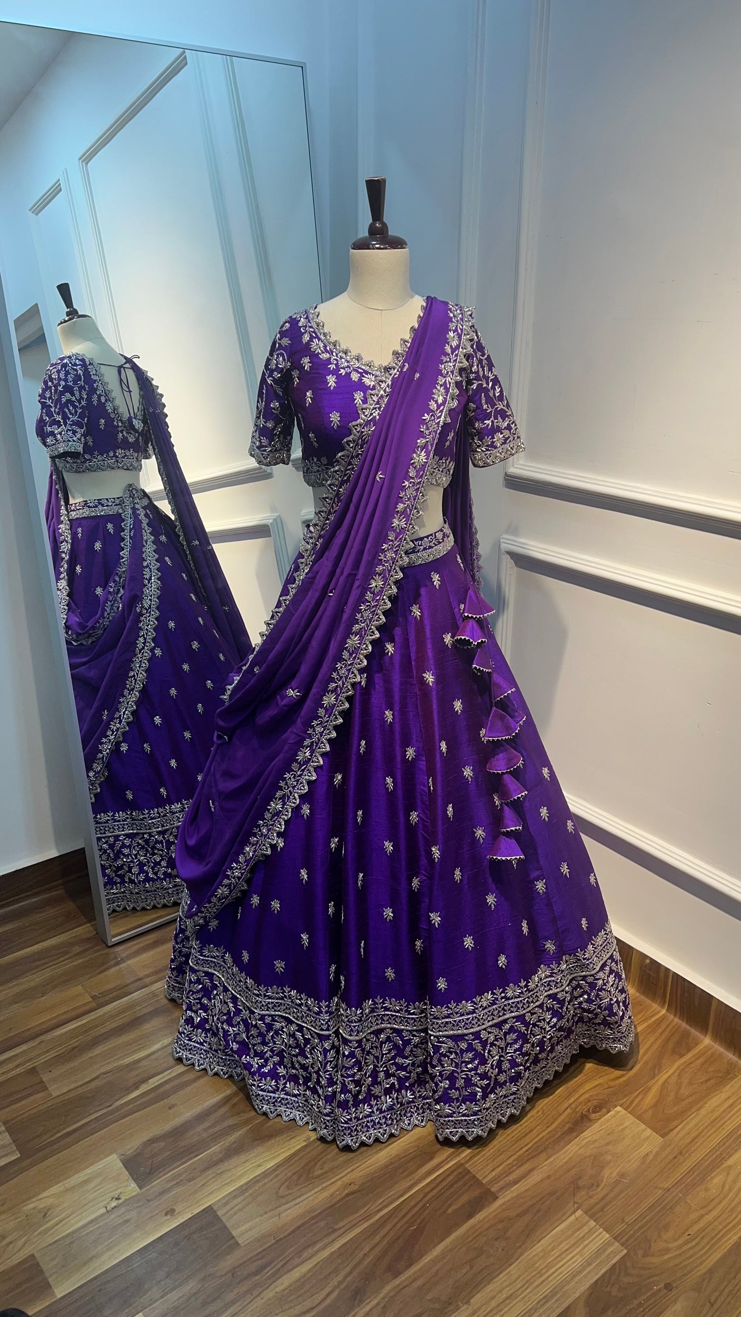 Royal Purple Pure Raw Silk Lehenga with Hand Embroidery