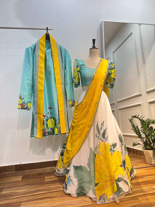 Raw silk kurta with a kanduva.