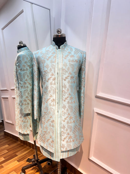 Open Sherwani with Gold Detailing