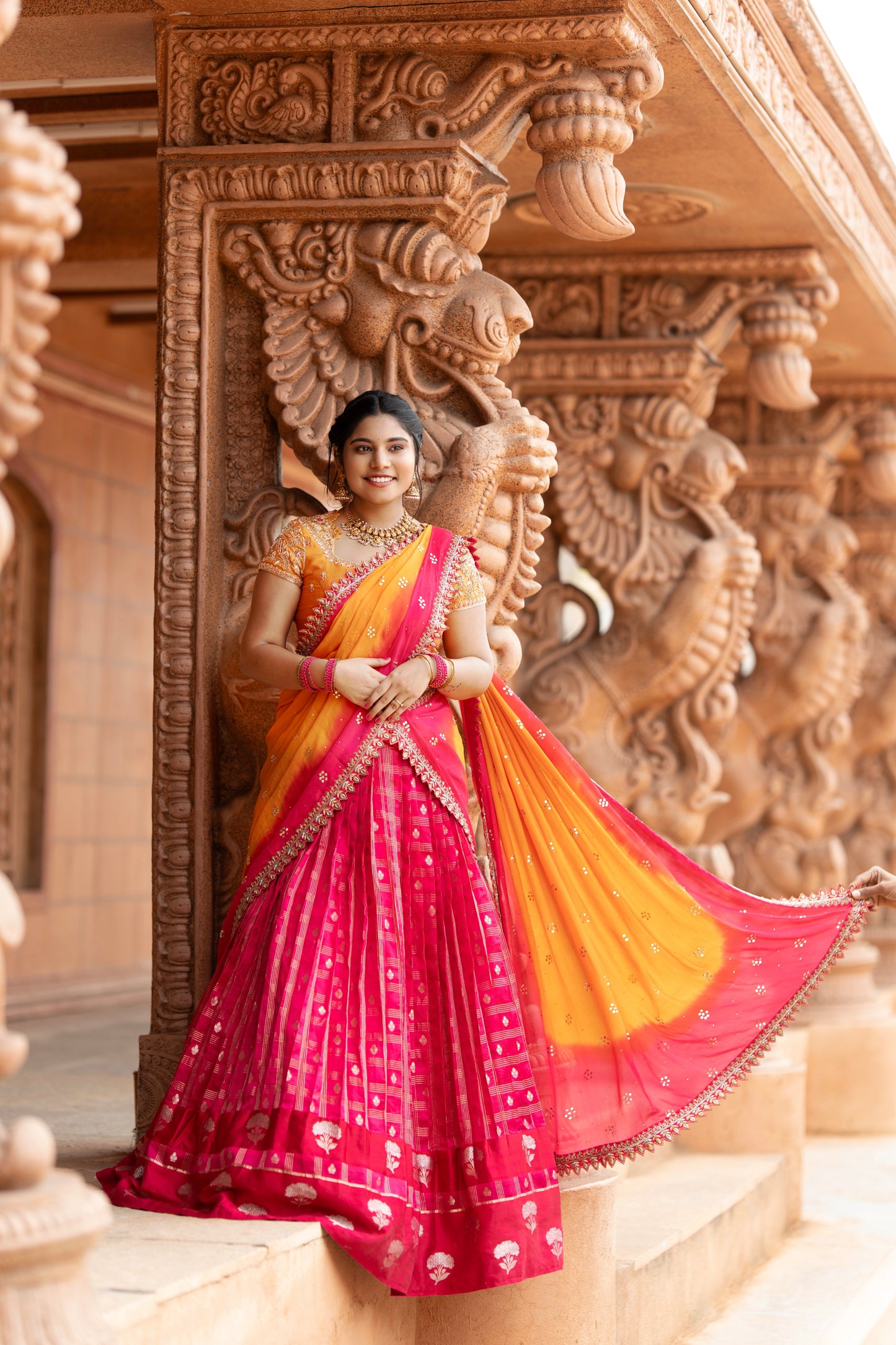 Reddish pink silk lehenga set