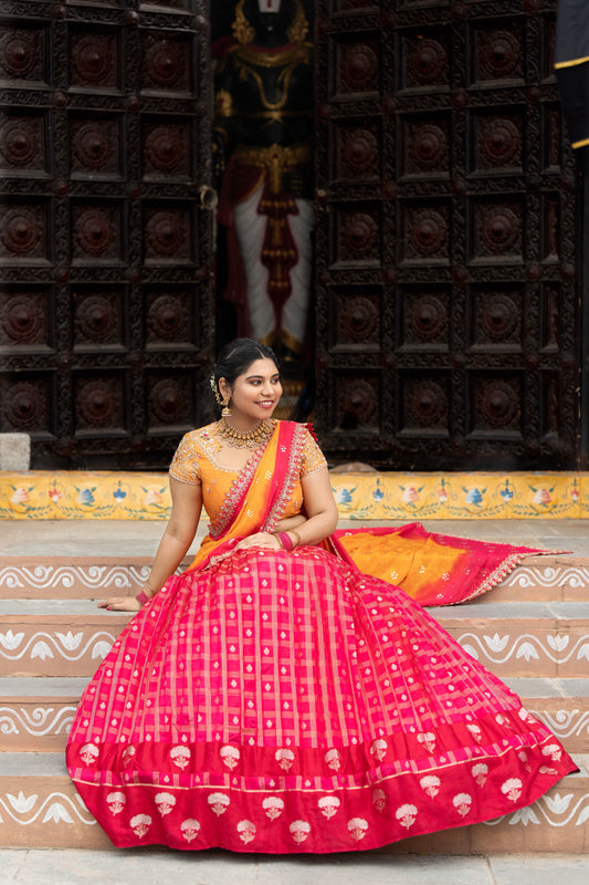 Reddish pink silk lehenga set