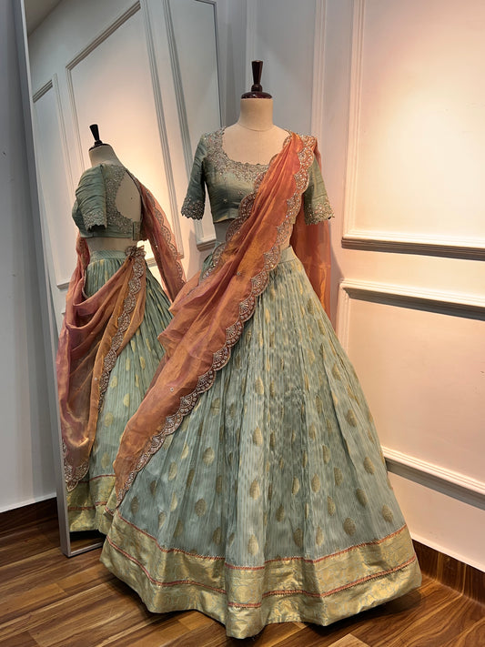 Banarasi Tissue Lehenga with Swarovski Hand-Embroidered Blouse