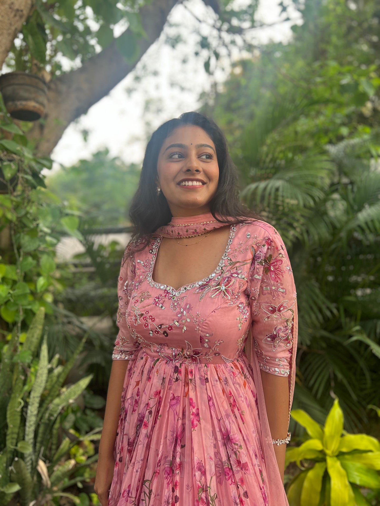 Peach Pink Floral Silk Organza Gown