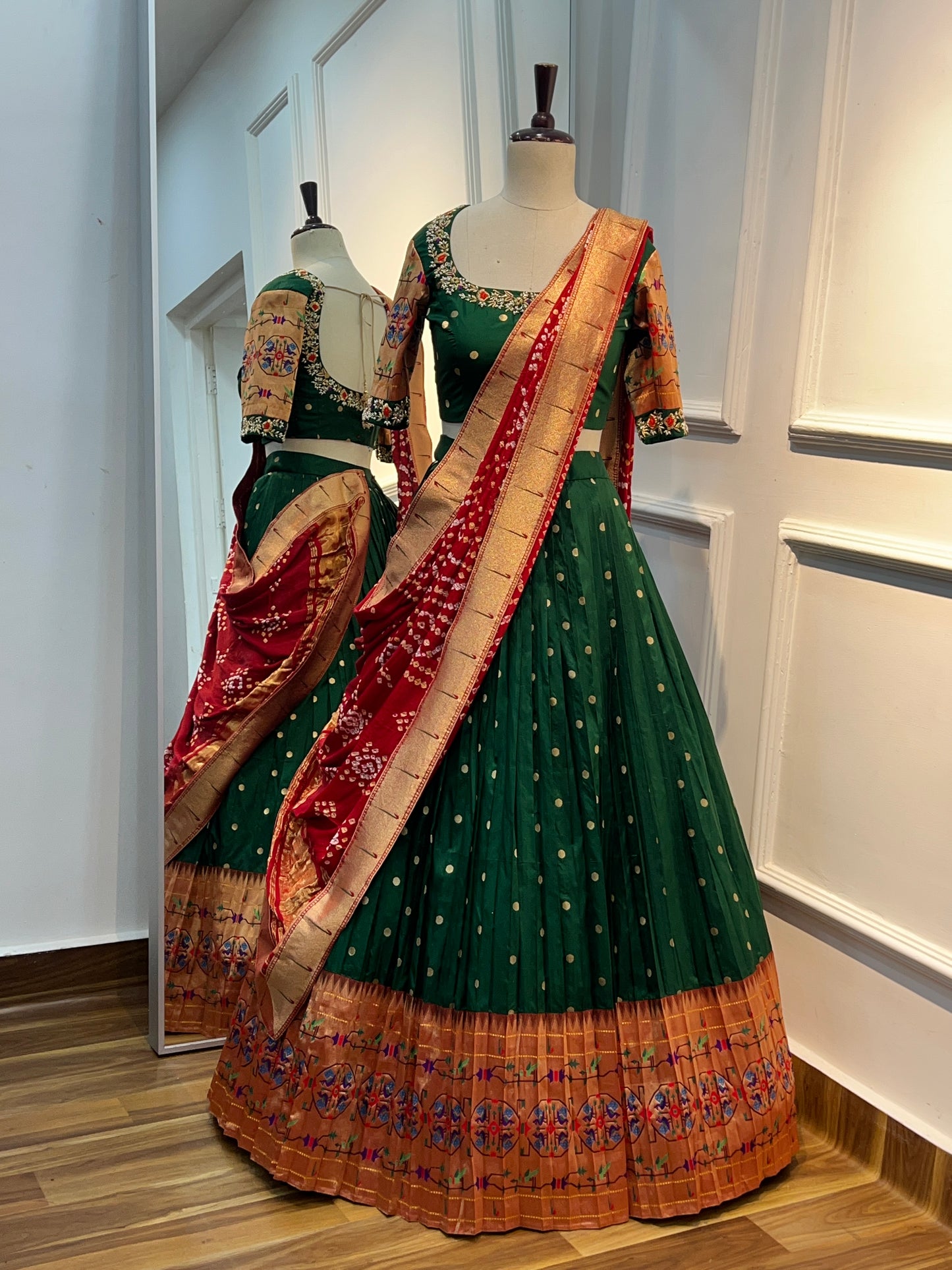 Pure Paithani Lehenga with Bandhani Dupatta & Paithani Border