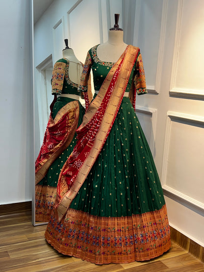 Pure Paithani Lehenga with Bandhani Dupatta & Paithani Border