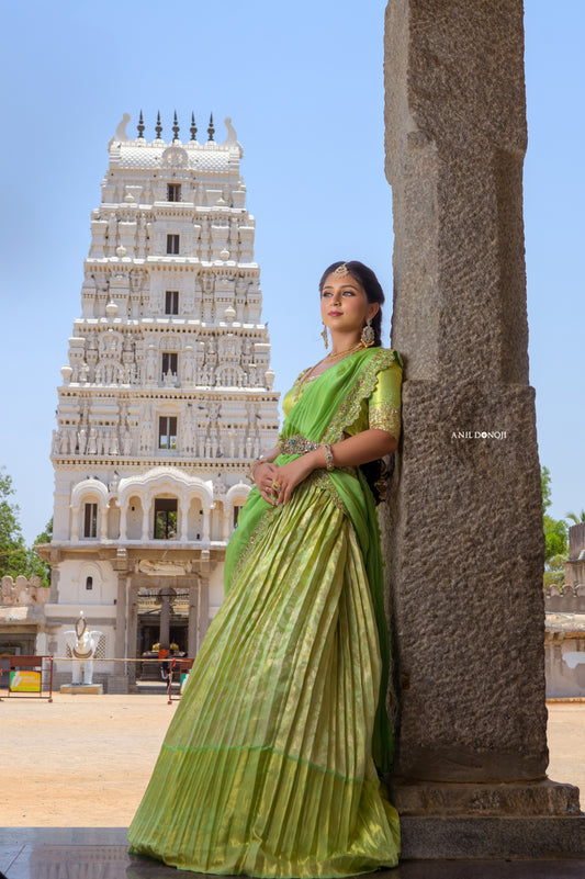 Pastel Green Kanchipattu Zardozi Lehenga Set
