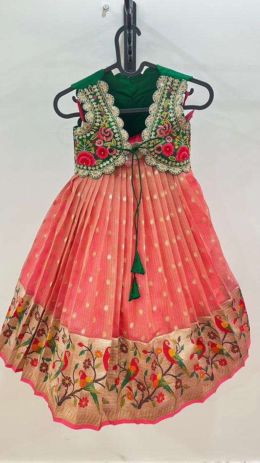 Zari Kota Lehenga with Paithani Border & Hand Embroidered Blouse
