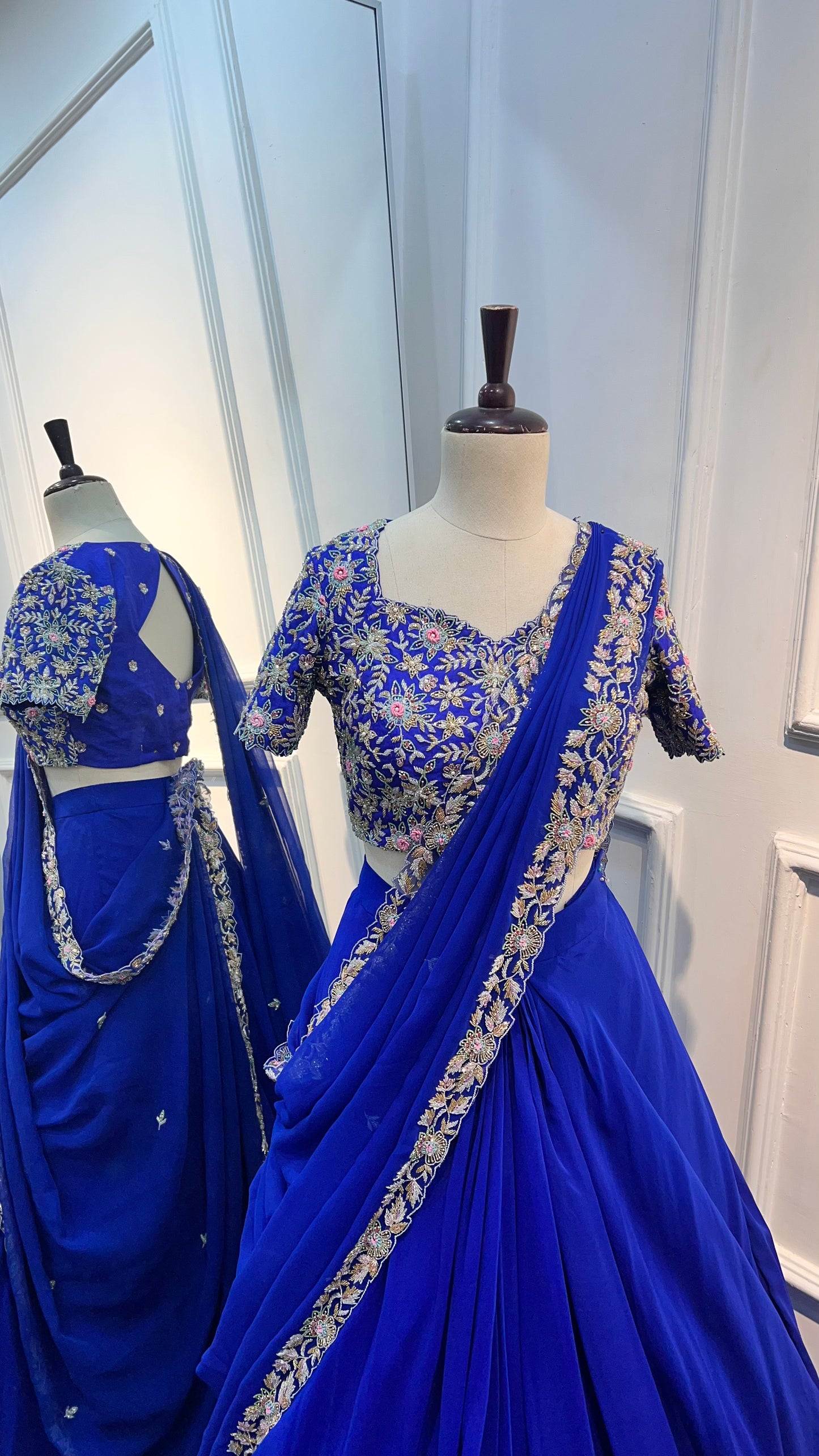 Royal Blue Georgette Lehenga with Intricate Hand Embroidery