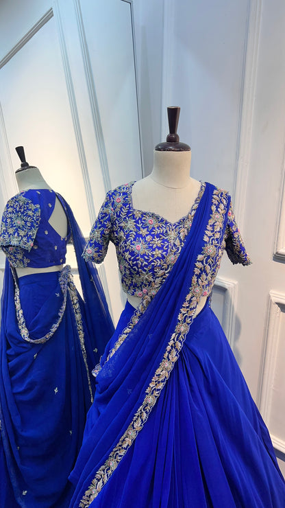 Royal Blue Georgette Lehenga with Intricate Hand Embroidery