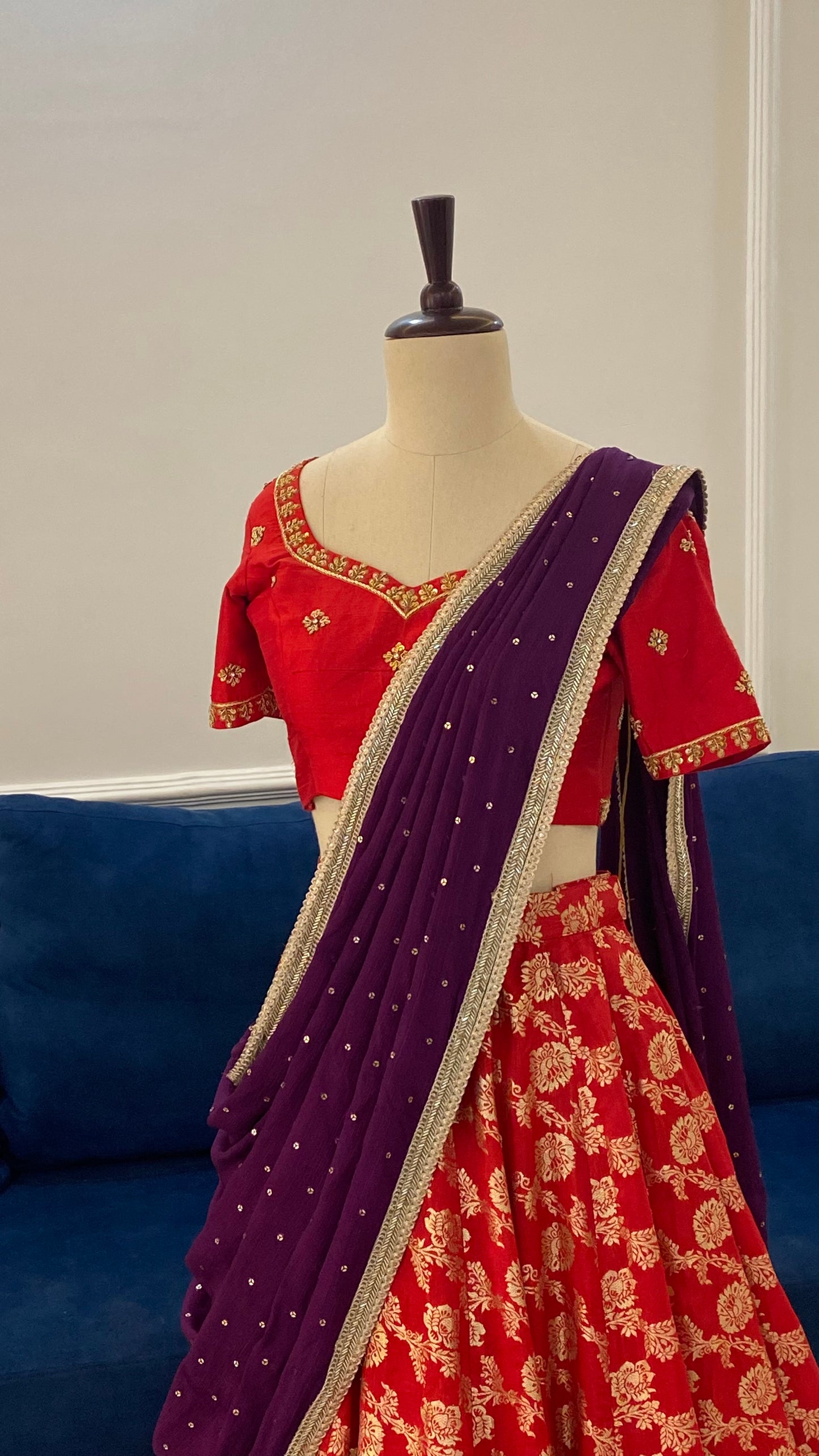 Banarasi Lehenga with Pure Raw Silk Maggam Work Blouse & Chinon Dupatta