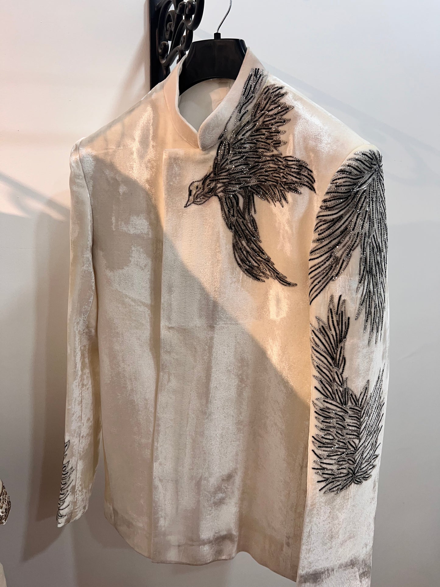 Velvet Jodhpuri with Intricate Eagle Handwork (Includes Pants)