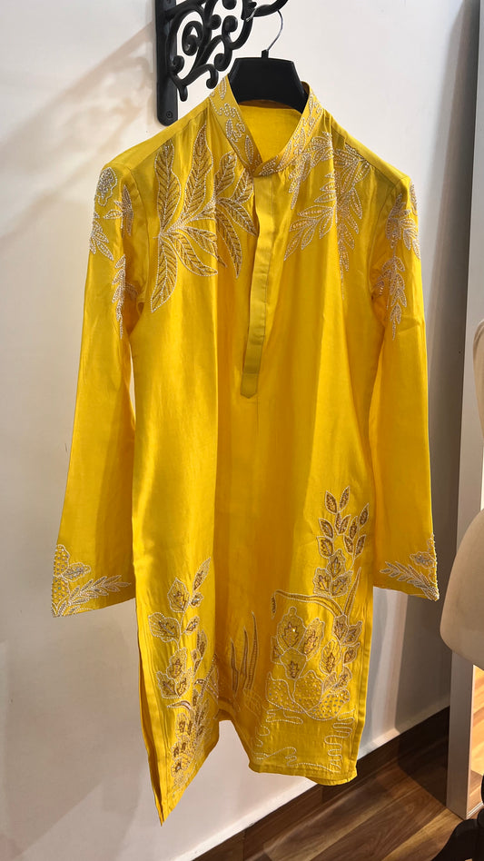 Pure Silk Chanderi Kurta Set with Hand Embroidery (Customizable Colors)