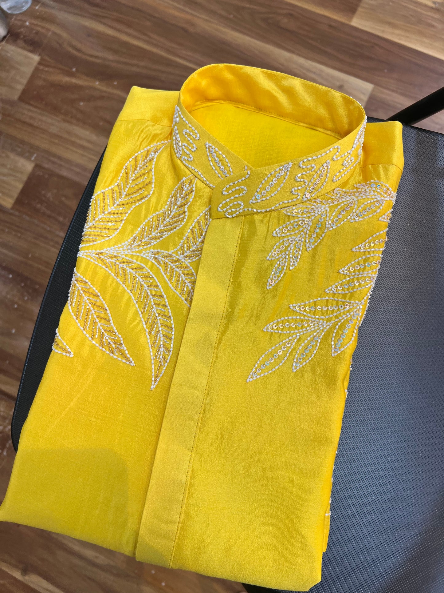 Pure Silk Chanderi Kurta Set with Hand Embroidery (Customizable Colors)