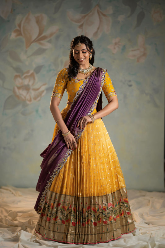 Yellow zarikota lehenga