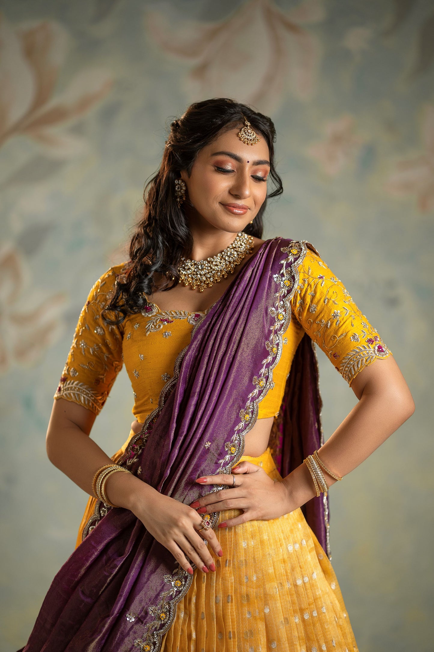 Yellow zarikota lehenga
