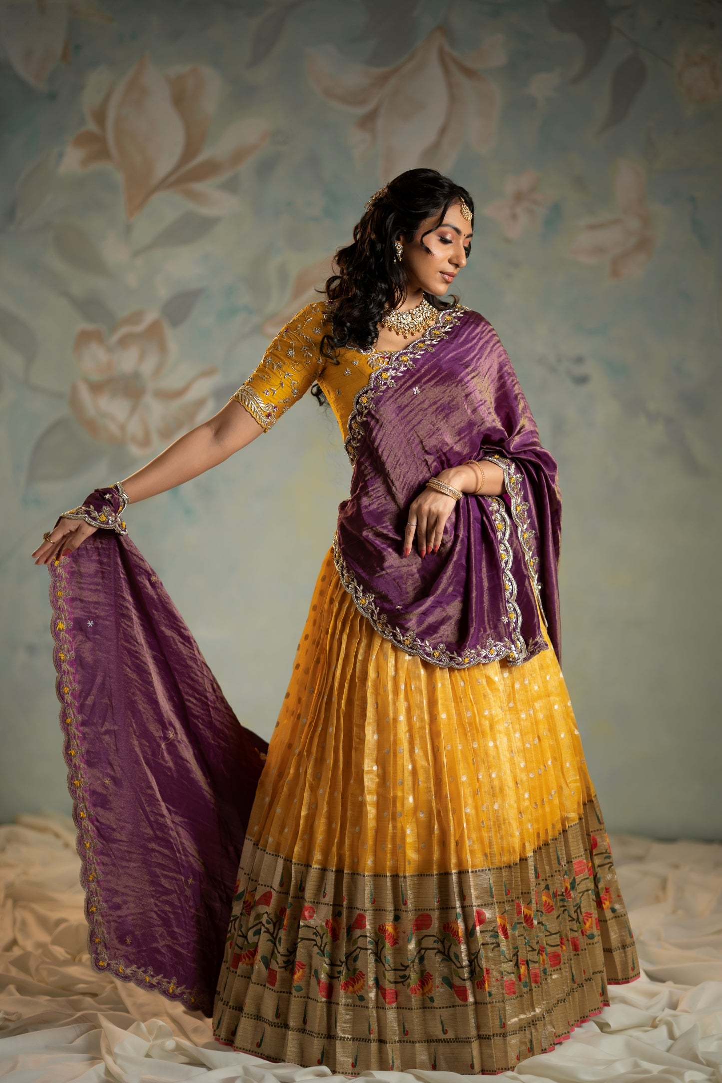 Yellow zarikota lehenga