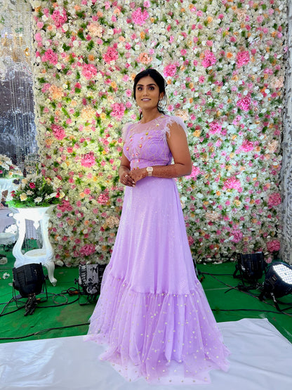 Sequence lehenga with hand embroidery on yoke and feather sleeves