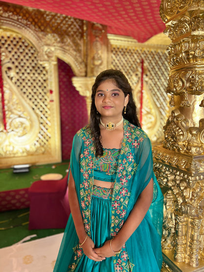 Crop top lehenga with cape