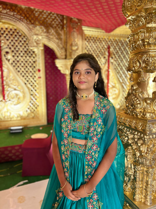 Crop top lehenga with cape
