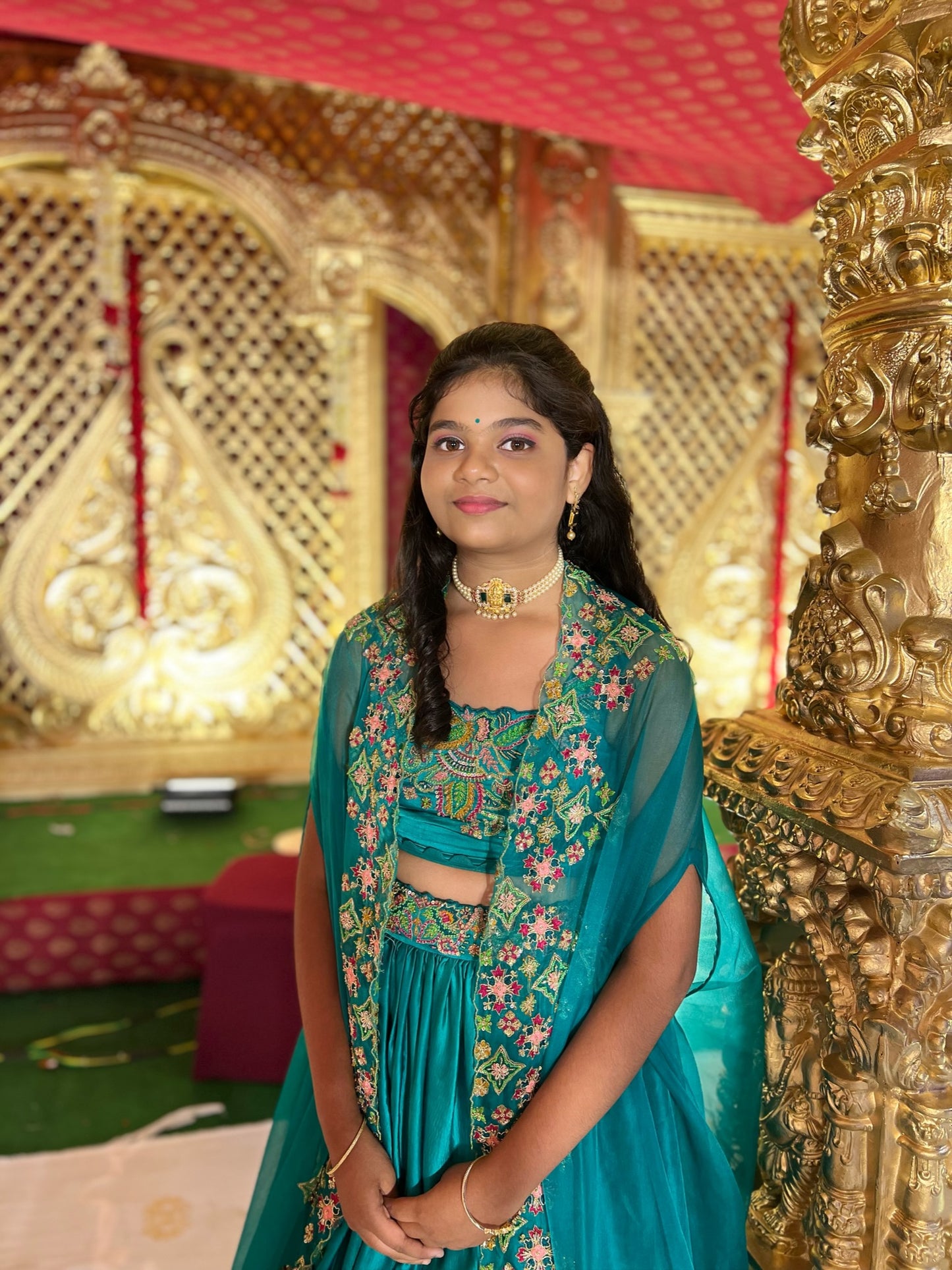 Crop top lehenga with cape