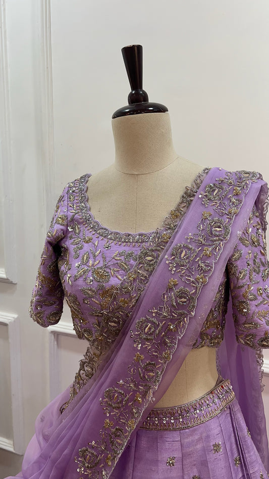 Lavender Raw Silk Lehenga Set