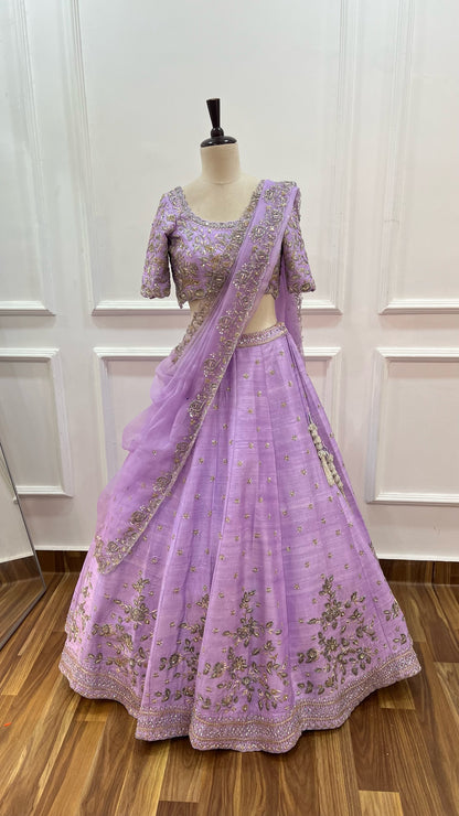 Lavender Raw Silk Lehenga Set
