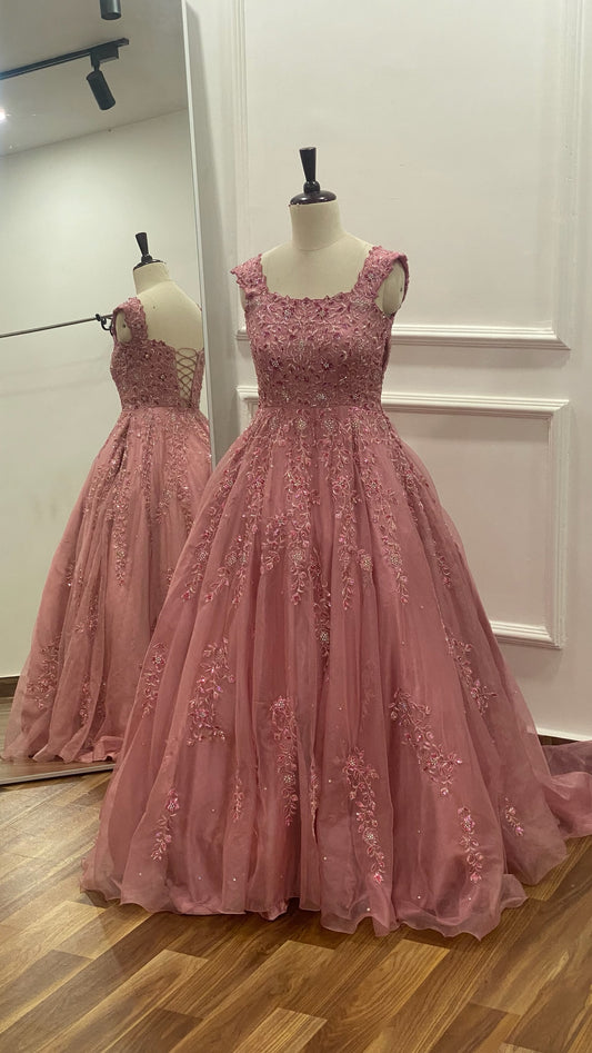 Silk organza ball gown embelished with hand embroidery
