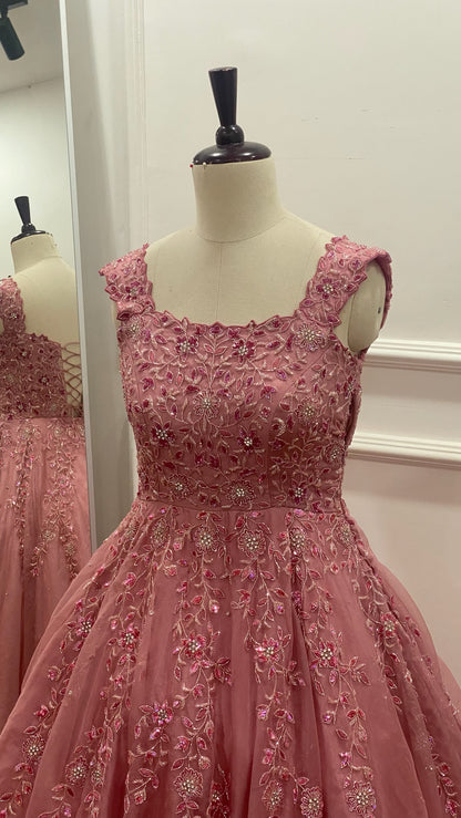 Silk organza ball gown embelished with hand embroidery