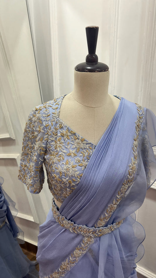 Powder Blue Ruffle Saree