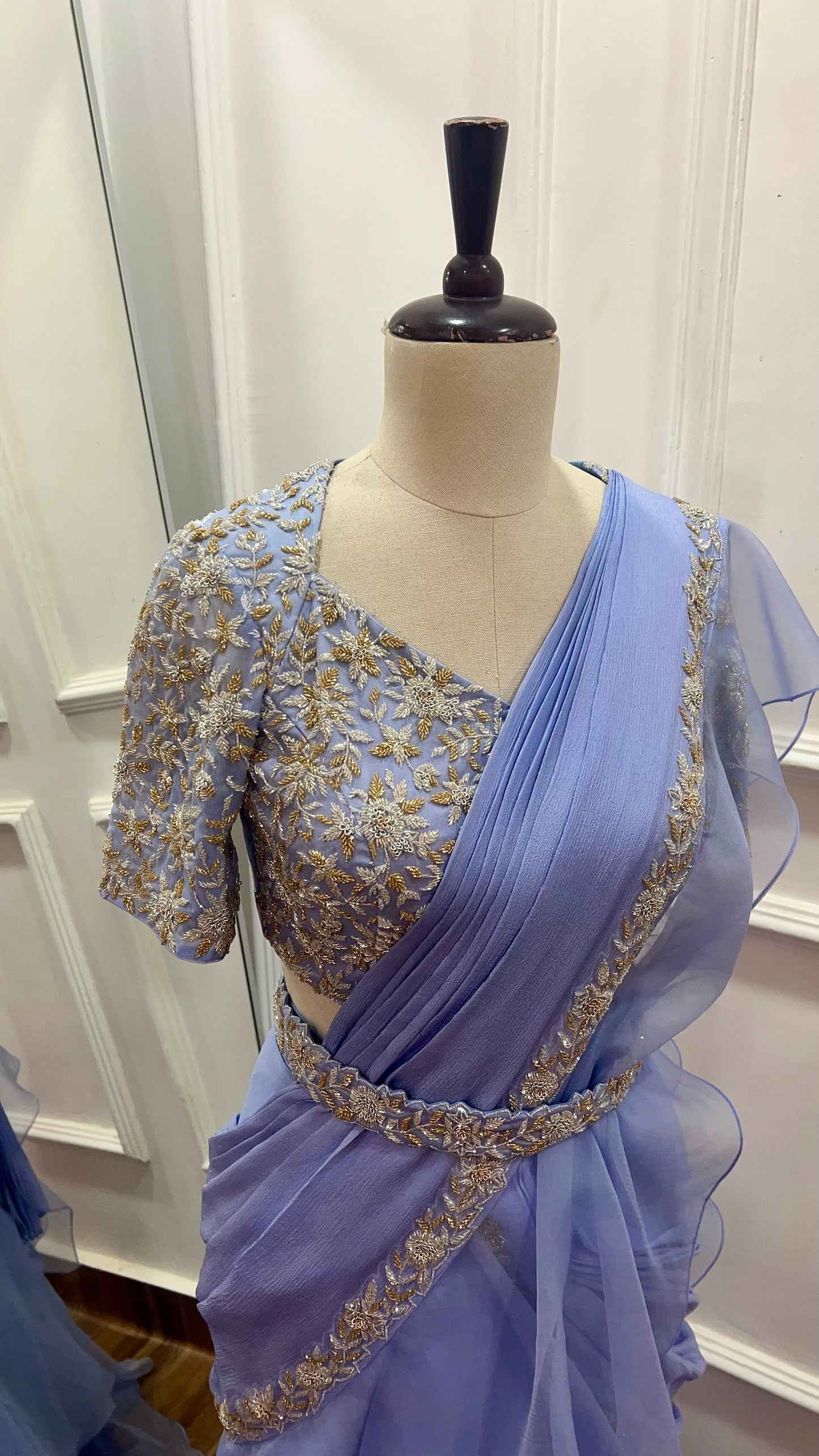 Powder Blue Ruffle Saree