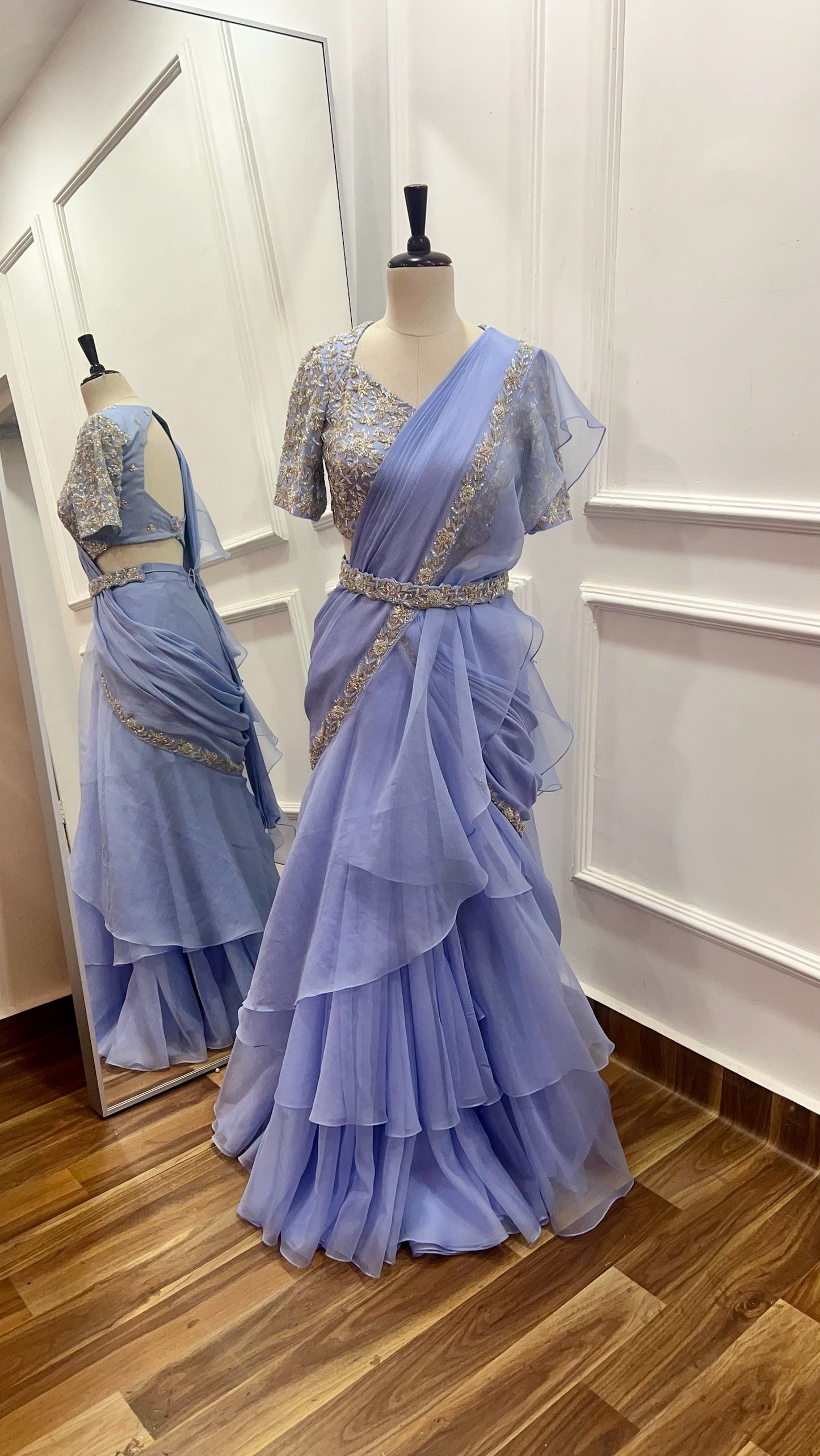 Powder Blue Ruffle Saree