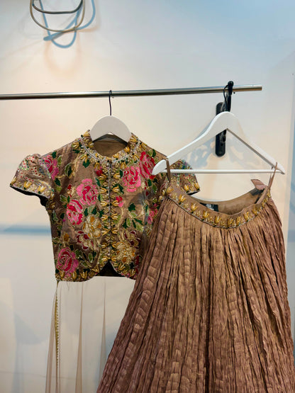 Crushed tissue crop top lehanga