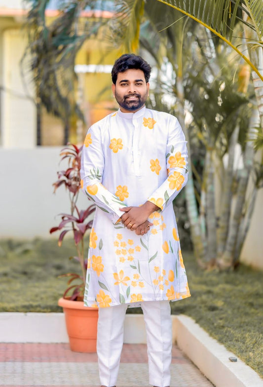 Lenin satin floral Kurtha