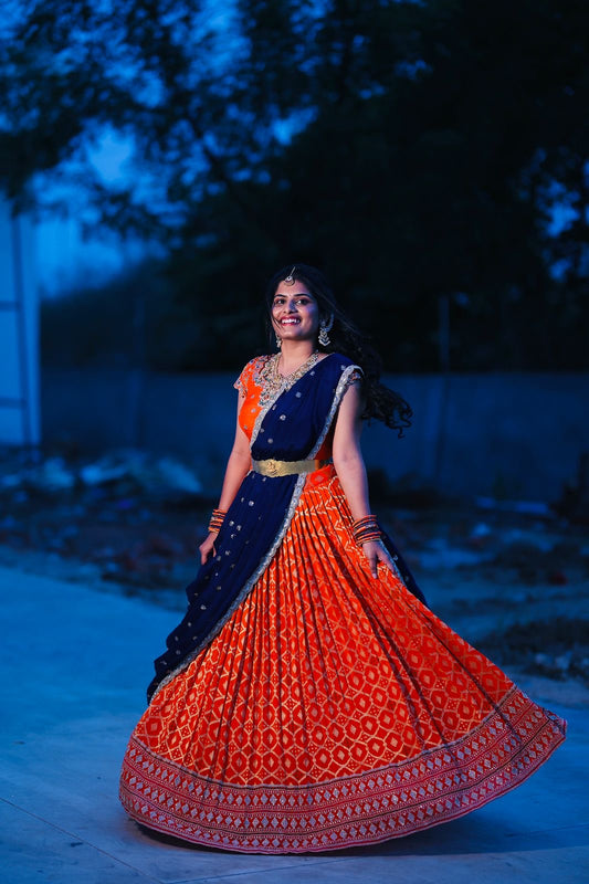 The "Sunset Radiance" Banarasi & Raw Silk Lehenga Set