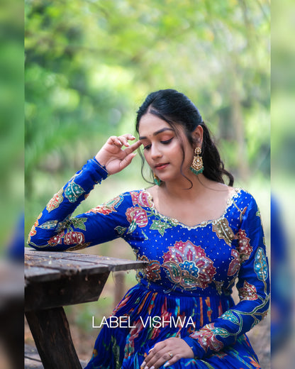 Floral Georgette Long Frock with Hand Embroidered Yoke