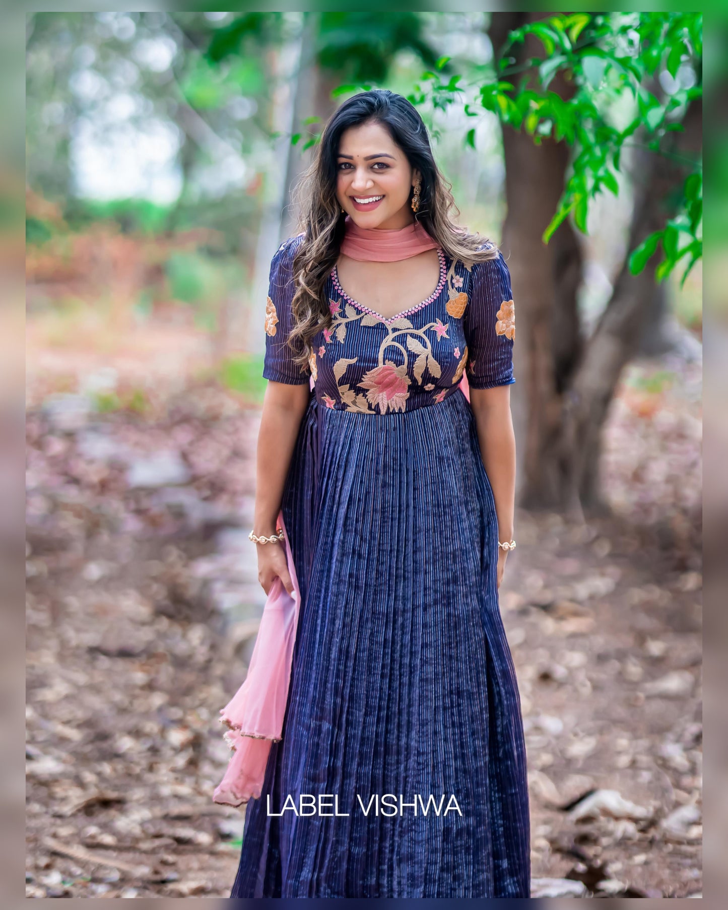 Zari Tissue Striped Dress with Appliqué Work & Soft Net Dupatta