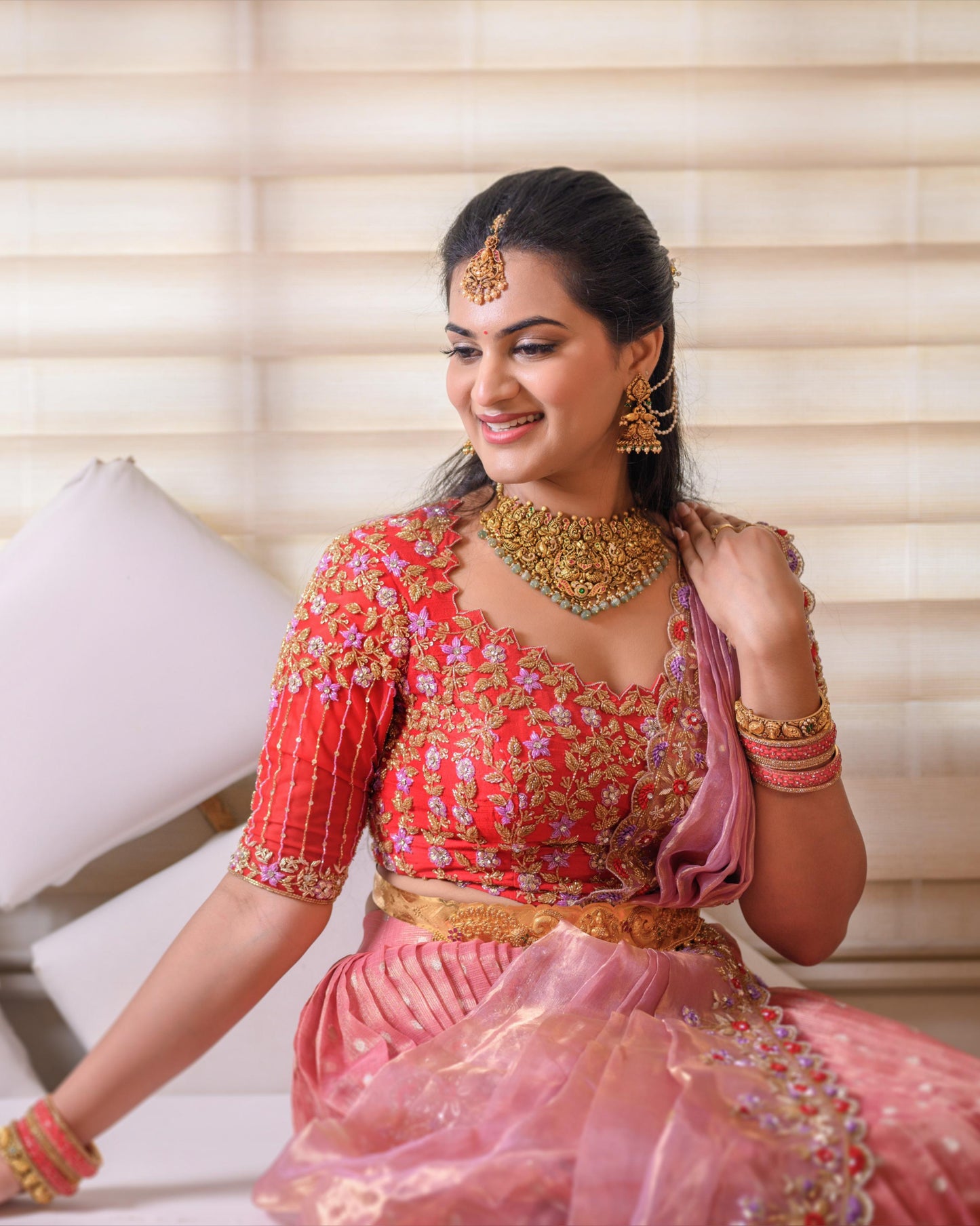 Peach Pink Zarikota Lehenga