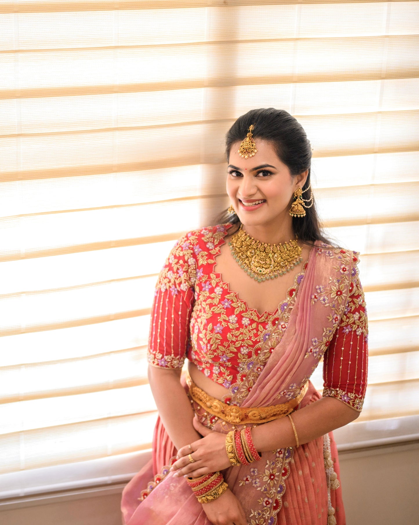 Peach Pink Zarikota Lehenga