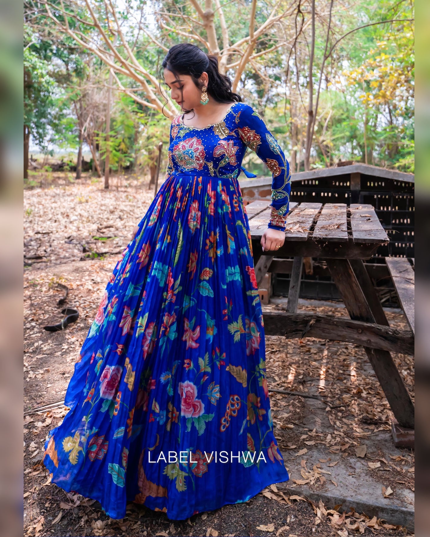 Floral Georgette Long Frock with Hand Embroidered Yoke