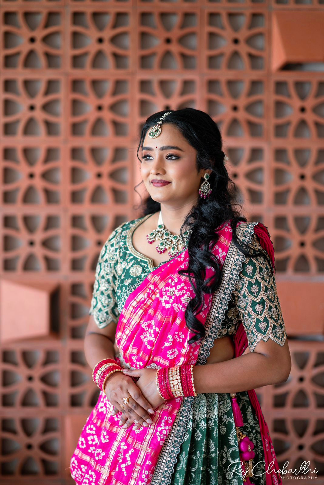 Green Banaras Lehanga paired With Gajji silk bandini Dupatta and hand embroidery blouse